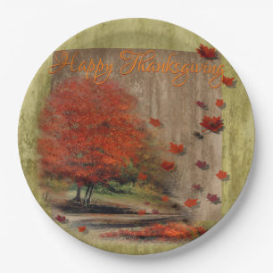 Falling Leaves Landscape Paper Plate