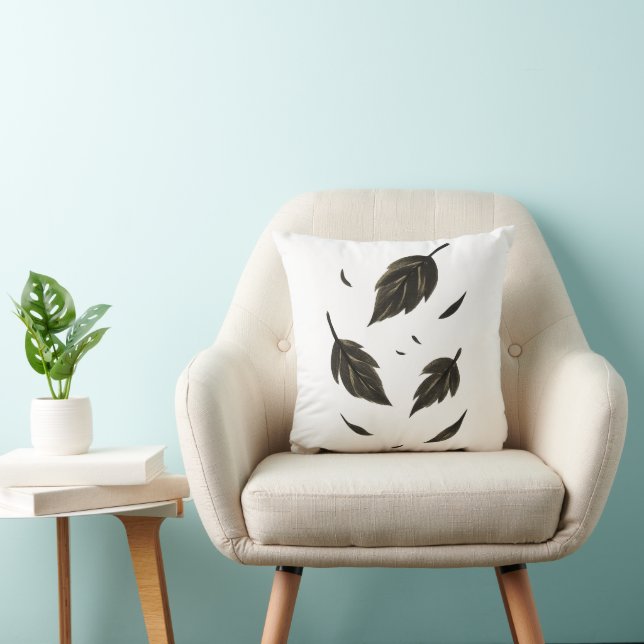 Falling Leaves – Minimalist Ink Nature on  Cushion (Chair)
