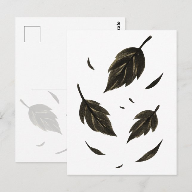 Falling Leaves – Minimalist Ink Nature on  Postcard (Front/Back)