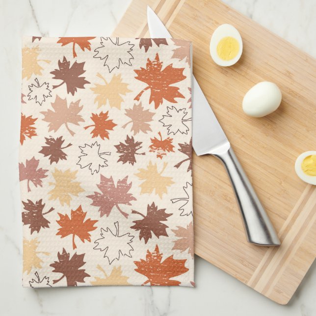 Falling leaves, natural earth autumn thanksgivings tea towel (Quarter Fold)