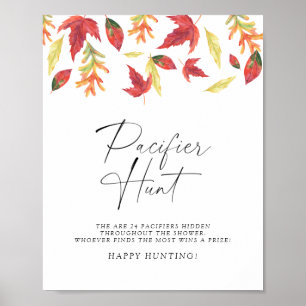 Falling leaves pacifier hunt baby shower game poster