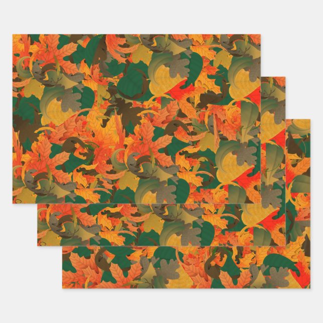 Falling Leaves Pattern for Autumn Wrapping Paper Sheet (Set)