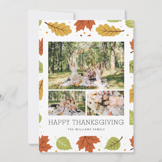 Falling Leaves Photo Happy Thanksgiving Card (Front)