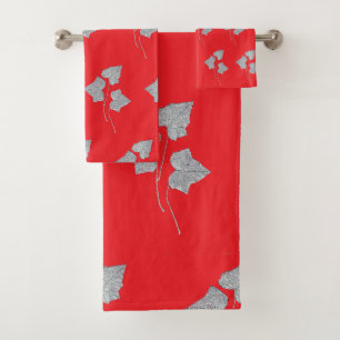 Falling Leaves Red Bath Towel Set