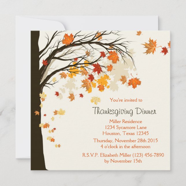 Falling Leaves Thanksgiving Dinner Invitation (Front)