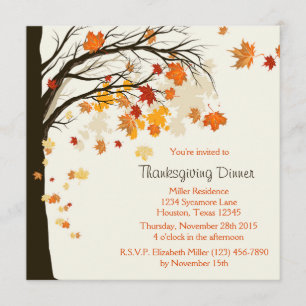 Falling Leaves Thanksgiving Dinner Invitation