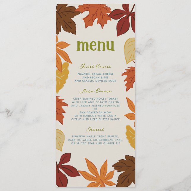 Falling Leaves Thanksgiving Menu (Front)