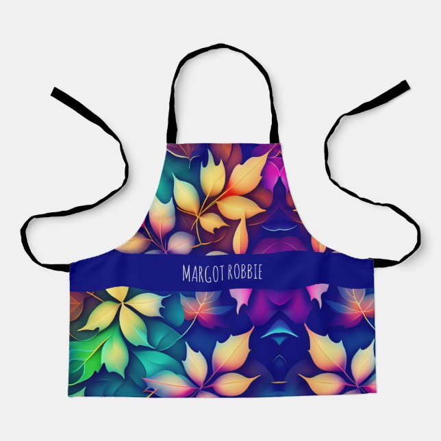 Falling leaves Violet Gradient Rainbow Pattern Apron (Front)