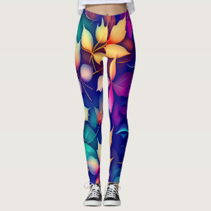 Falling leaves Violet Gradient Rainbow Pattern Leggings