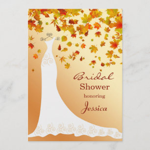 Falling leaves, Wedding gown Bridal Shower Invite
