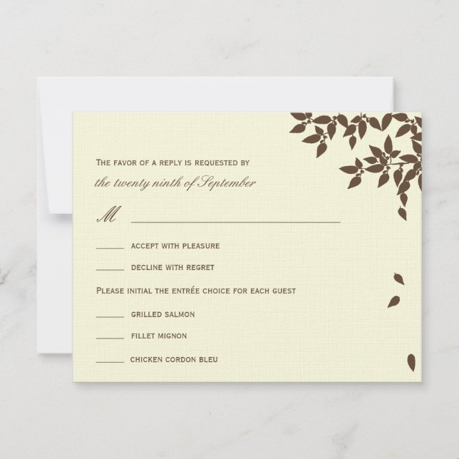 Falling Leaves Wedding RSVP/Response Cards (Brown) (Front)