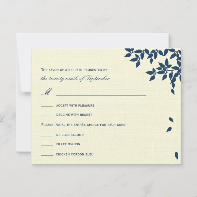 Falling Leaves Wedding RSVP/Response Cards (Navy) (Front)