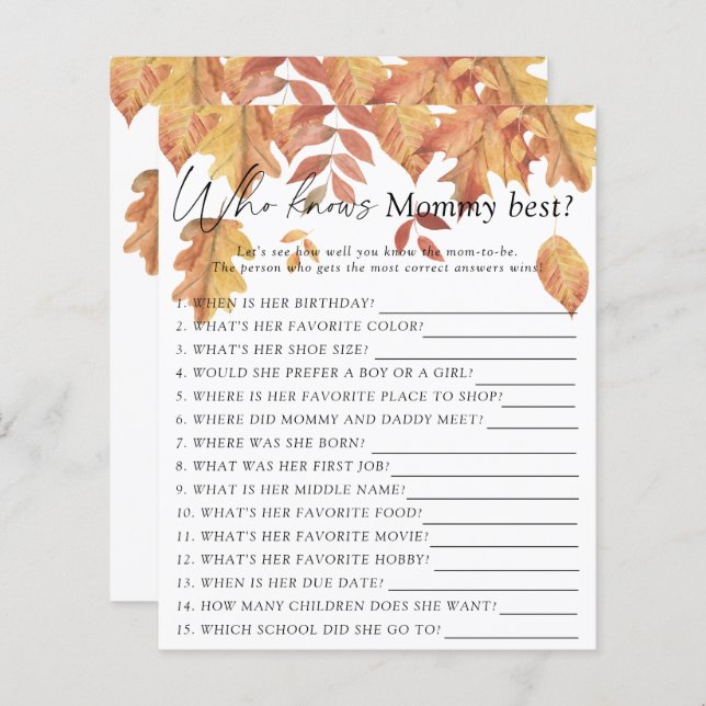 Falling leaves - Who knows mummy best game (Front/Back)