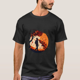 Falling Leaves With Walking Man In Autumn Season T-Shirt