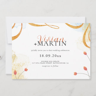 Falling Melody Poetic Watercolor Floral Wedding Invitation