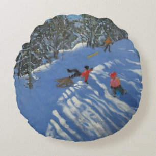 Falling off the Sledge Morzine Round Cushion