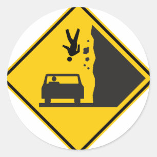 Falling People Zone Highway Sign Classic Round Sticker