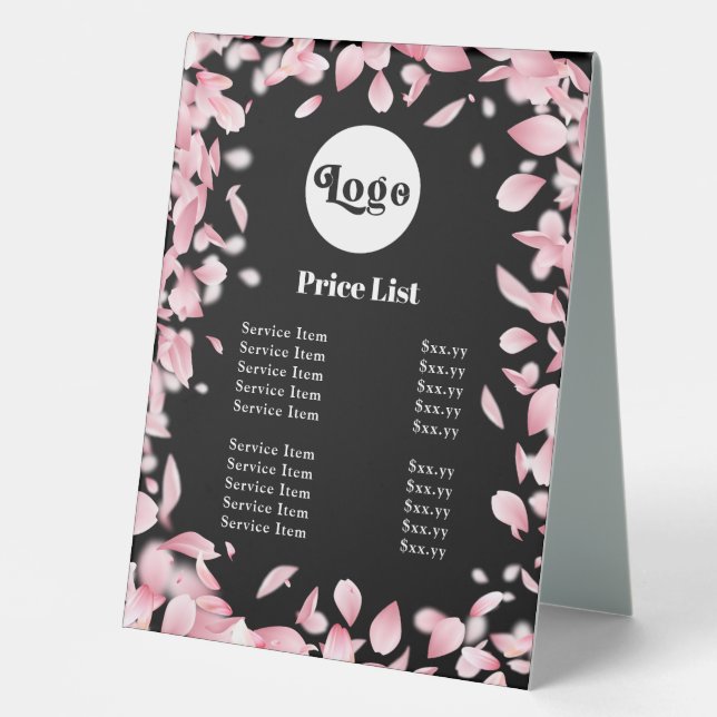 Falling petals price list table tent sign (Front)