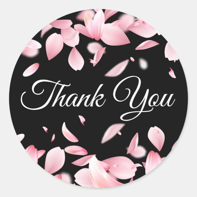 Falling Petals Thank You Classic Round Sticker (Front)