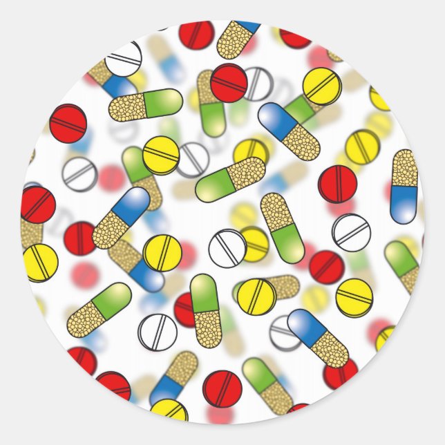 Falling Pills Classic Round Sticker (Front)