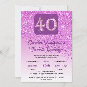 Falling Pink Glitter 40th Birthday Party Invitation