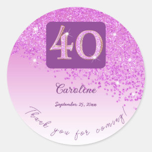 Falling Pink Glitter, 40th Birthday Thanks Classic Round Sticker