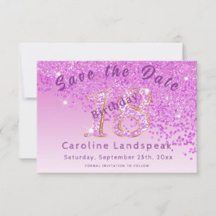 Falling Pink Glitter for 18th Birthday  Save The Date