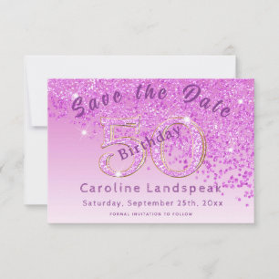 Falling Pink Glitter for 50th Birthday Save The Date