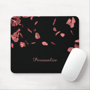Falling Pink Rose Petals on Black Personalise Mouse Mat