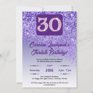 Falling Purple Glitter 30th Birthday Party Invitation