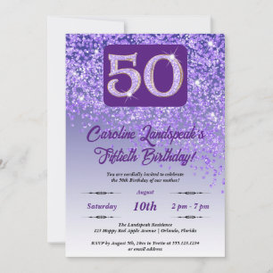 Falling Purple Glitter 50th Birthday Party Invitation