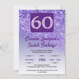 Falling Purple Glitter 60th Birthday Party Invitation