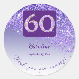 Falling Purple Glitter, 60th Birthday Thanks Classic Round Sticker