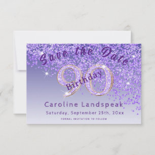 Falling Purple Glitter for 90th Birthday Save The Date