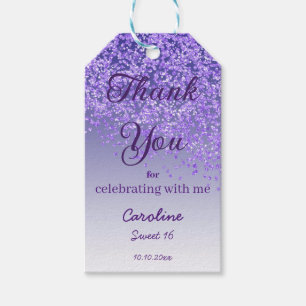 Falling Purple Glitter Sweet 16 Personalised Gift Tags