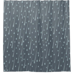 Falling Raindrops Cute Rainy Day Dark Gray Shower Curtain
