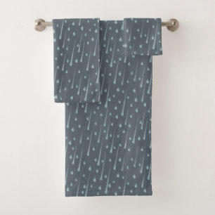Falling Raindrops Cute Rainy Day Dark Grey Bath Towel Set