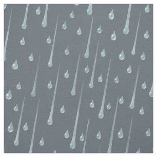 Falling Raindrops Cute Rainy Day Dark Grey Fabric