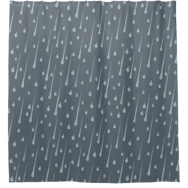 Falling Raindrops Cute Rainy Day Dark Grey Shower Curtain (Front)