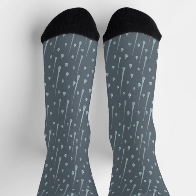 Falling Raindrops Cute Rainy Day Dark Grey Socks (Top)