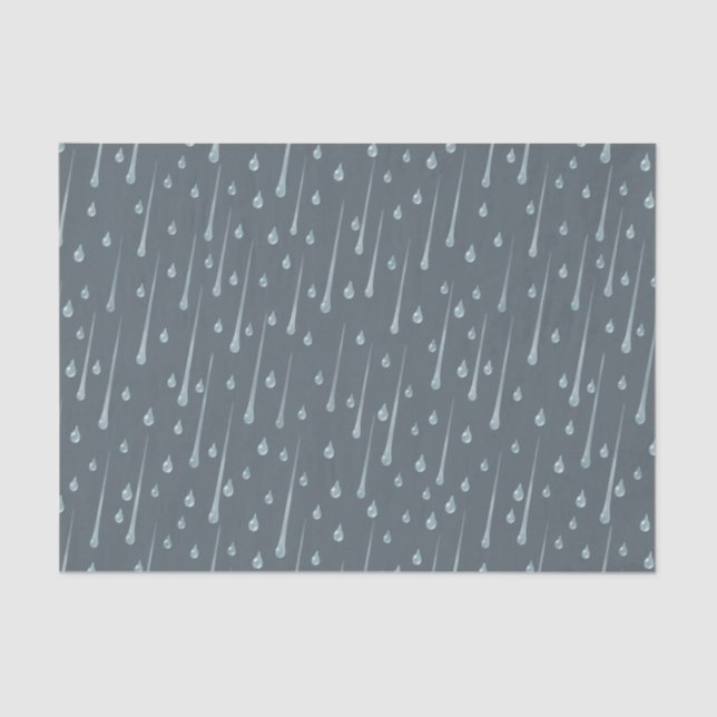 Falling Raindrops Cute Rainy Day Dark Grey Tissue Paper (Front)