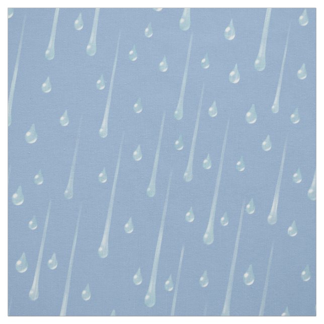 Falling Raindrops Cute Rainy Day Light Dusky Blue Fabric (Swatch)
