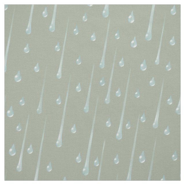 Falling Raindrops Cute Rainy Day Light Olive Fabric (Swatch)