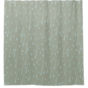 Falling Raindrops Cute Rainy Day Olive Green Shower Curtain