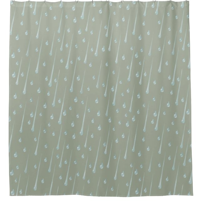 Falling Raindrops Cute Rainy Day Olive Green Shower Curtain (Front)