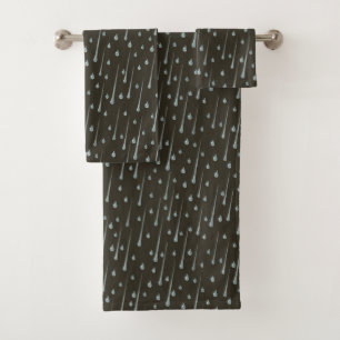 Falling Raindrops Cute Rainy Day Sepia Brown Bath Towel Set