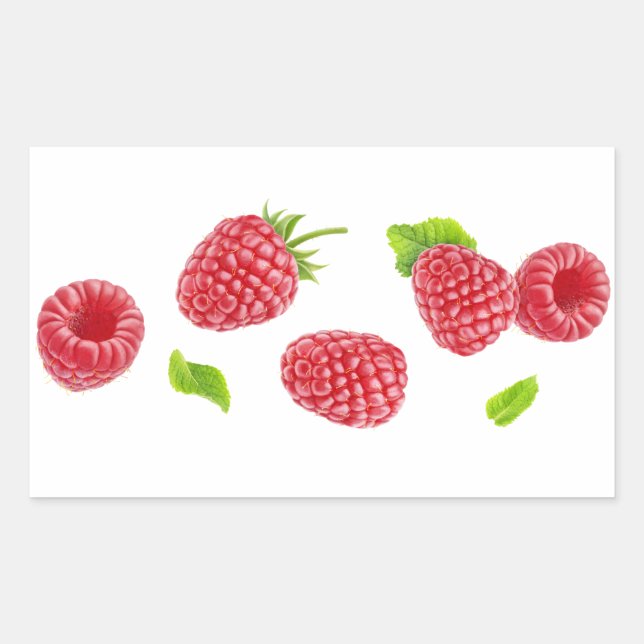 Falling raspberries rectangular sticker (Front)