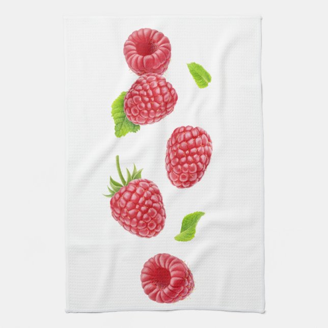 Falling raspberries tea towel (Vertical)