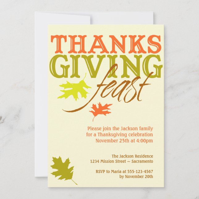 Falling red brown autumn leaves Thanksgiving feast Invitation (Front)