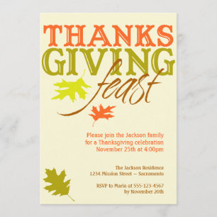 Falling red brown autumn leaves Thanksgiving feast Invitation